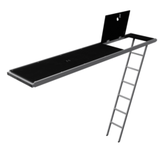 Aluminum and plywood communication platform with a ladder