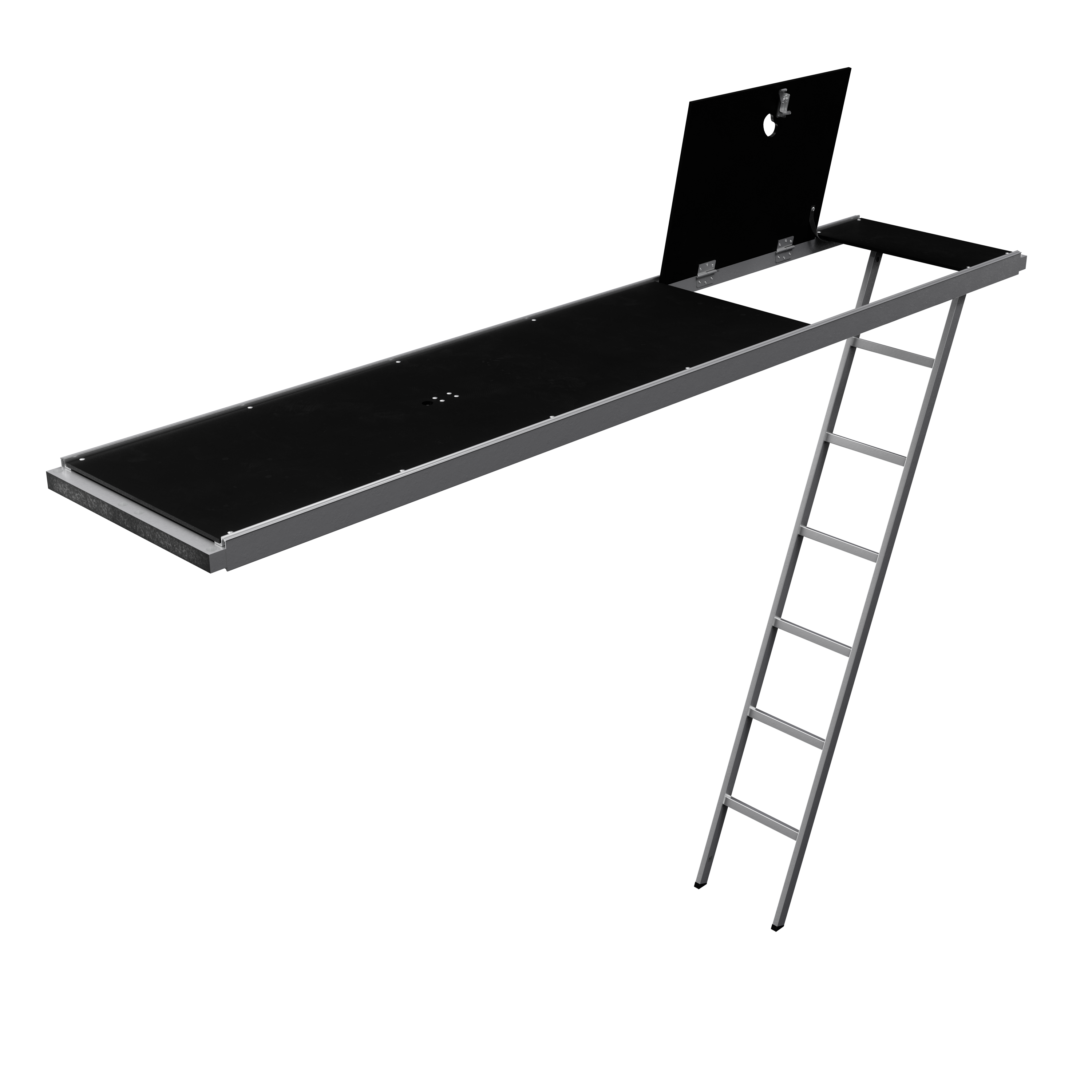 Aluminum and plywood communication platform with a ladder